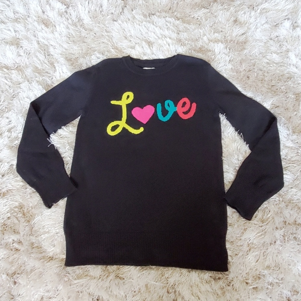 The Children's Place Black Sweater Dress with Colorful Love Design Girl XL 14